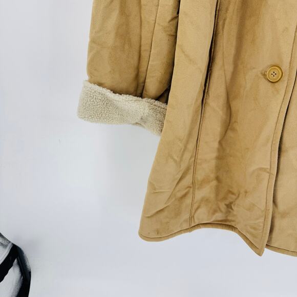 Vintage Liz Claiborne Camel Faux Shearling Fleece Lined Button Front Coat Size S - Picture 7 of 11